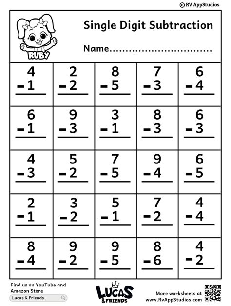 Free Subtraction Worksheets .